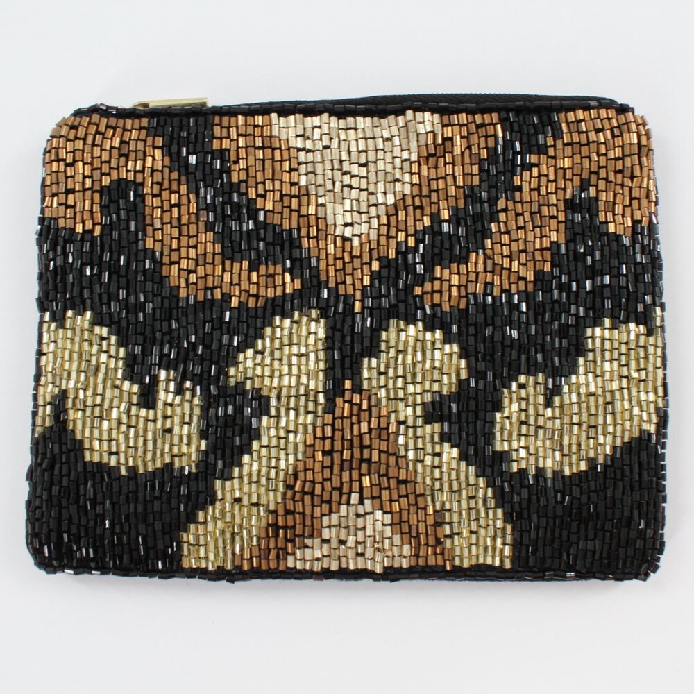 Kay Lee New York Black Patterned Beaded Coin Purse/Cosmetic Bag NWT Made India